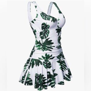 AONTUS Hawaiian Print Swimdress One-Piece Swimsuit with Tummy Control XXL - NWT